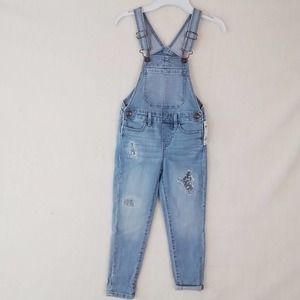 OshKosh Girls Overalls 4 Blue Cotton Denim Overall Jeans‎ Distressed Light Wash